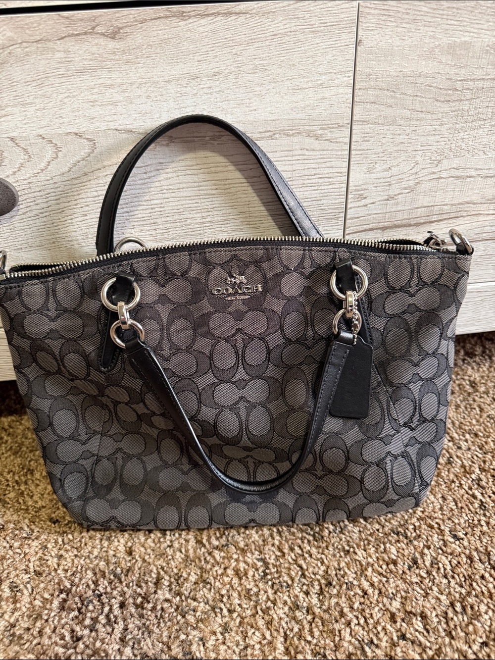 Coach Black and Charcoal Signature Tote Shoulder Bag